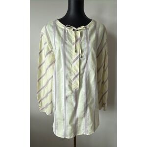 Carlisle Collection Yellow Pink Striped Silk Blend Tunic Blouse Top Size 10